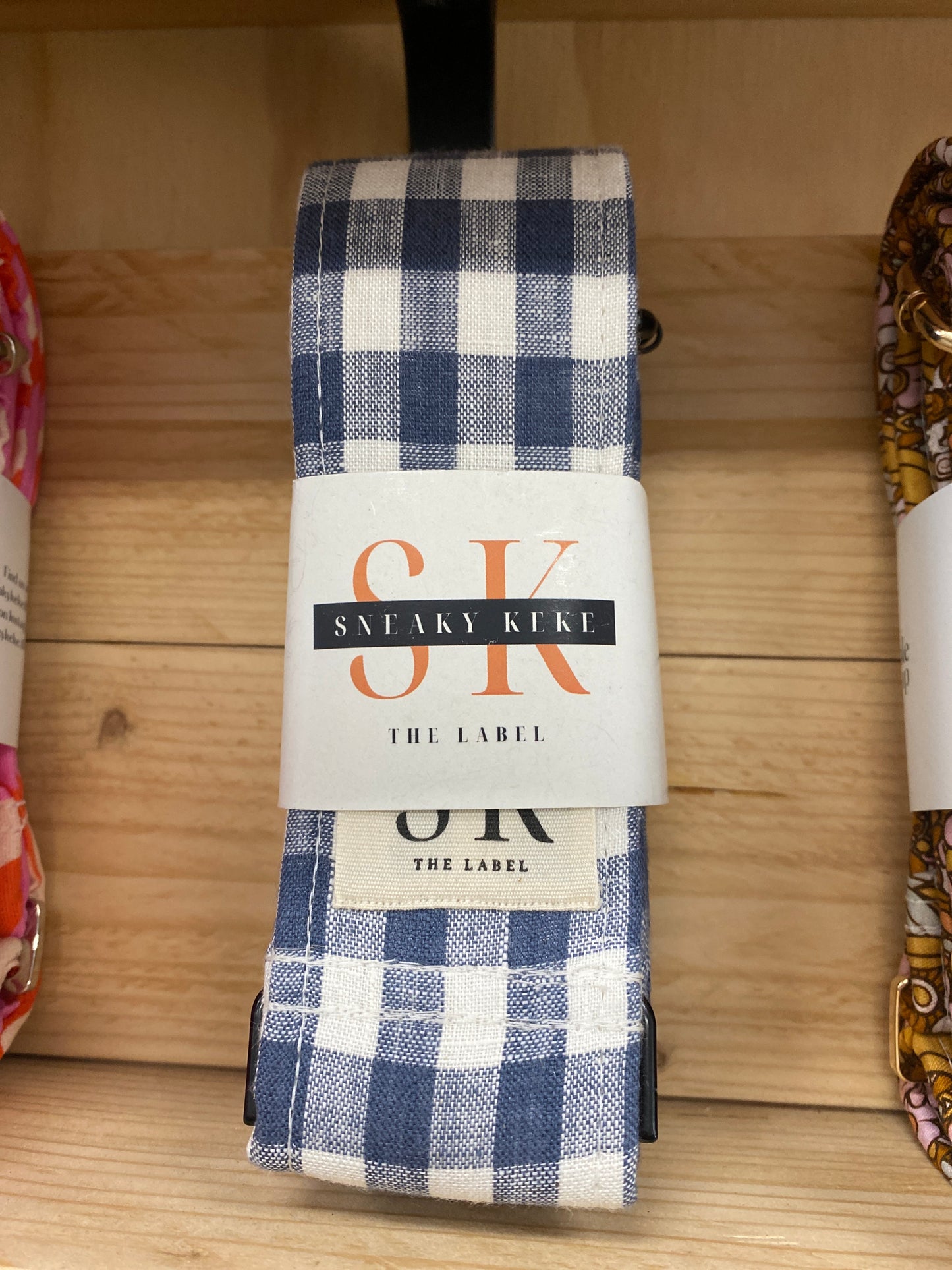 Navy Gingham Adjustable Bag Strap