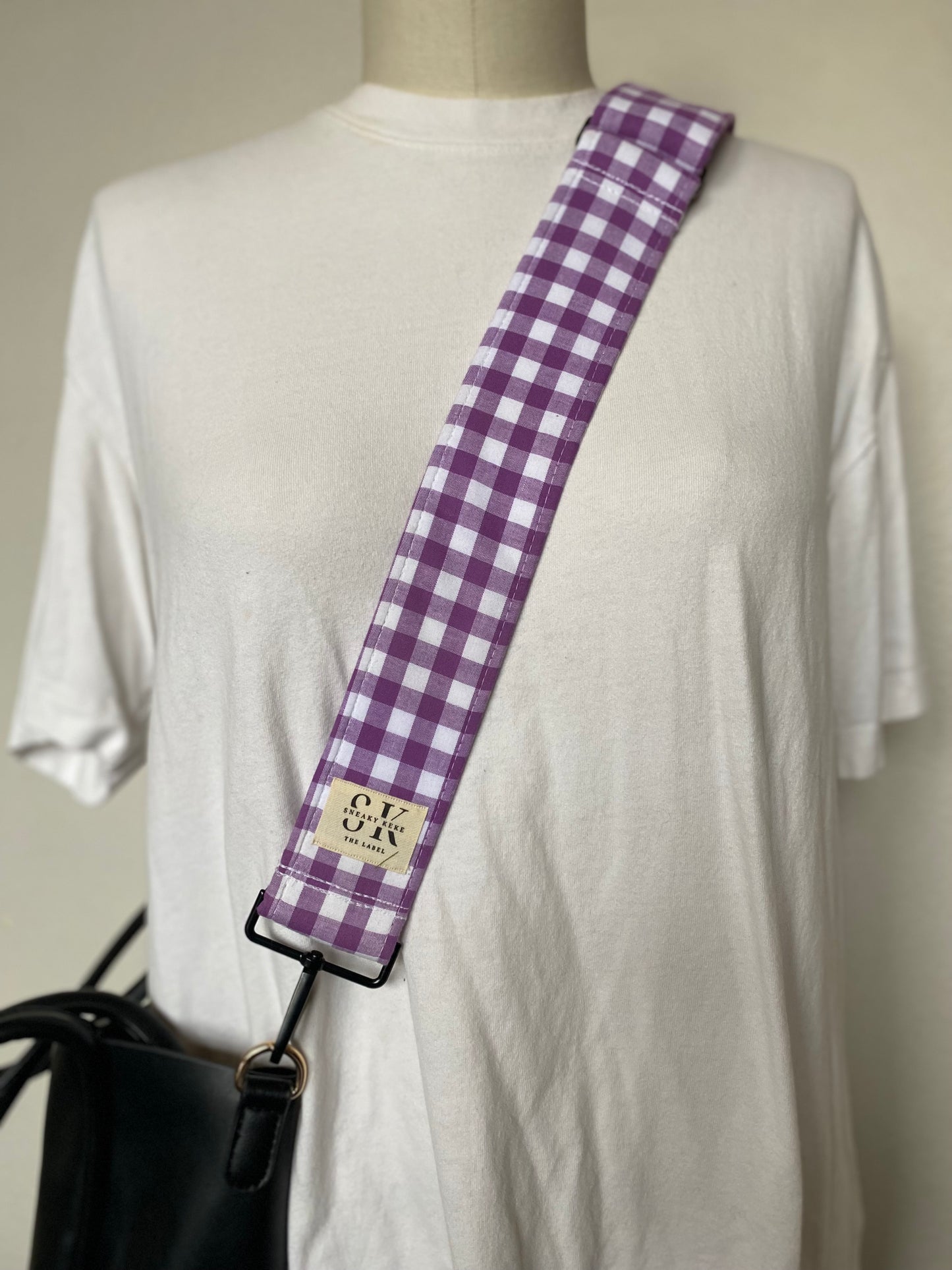 Purple Gingham Adjustable Bag Strap