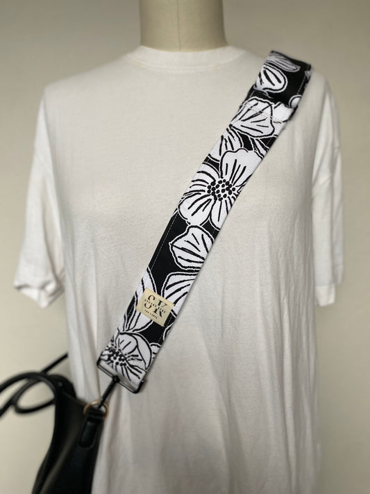 Black & White Flowers Adjustable Bag Strap